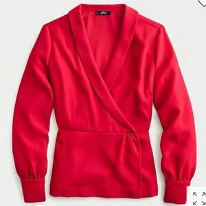 JCrew Drapey Crepe Red Wrap Blouse - 8T